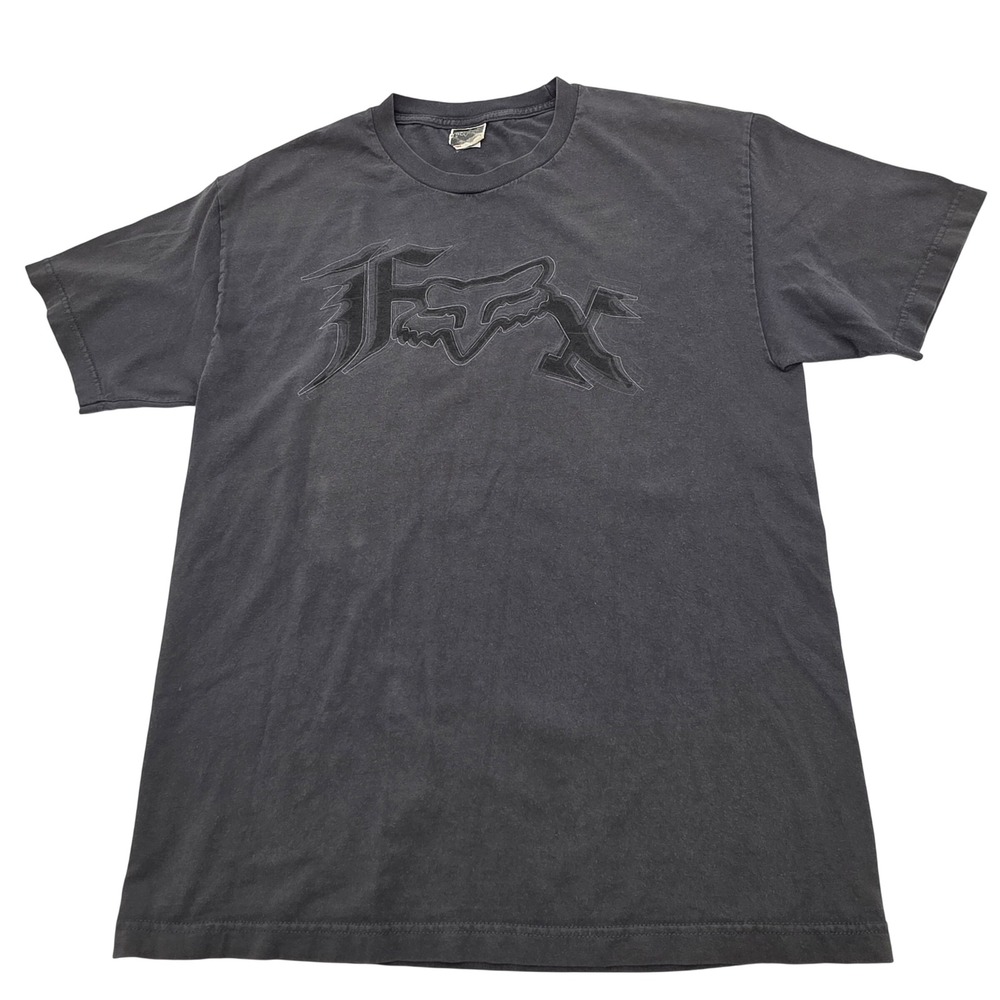 Vintage Fox Racing Graphic T-Shirt Men L Gray Short Sleeve Streetwear Grunge Y2K